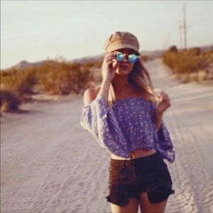 Blue Life Planet Blue Crop Off Shoulder Floral F16